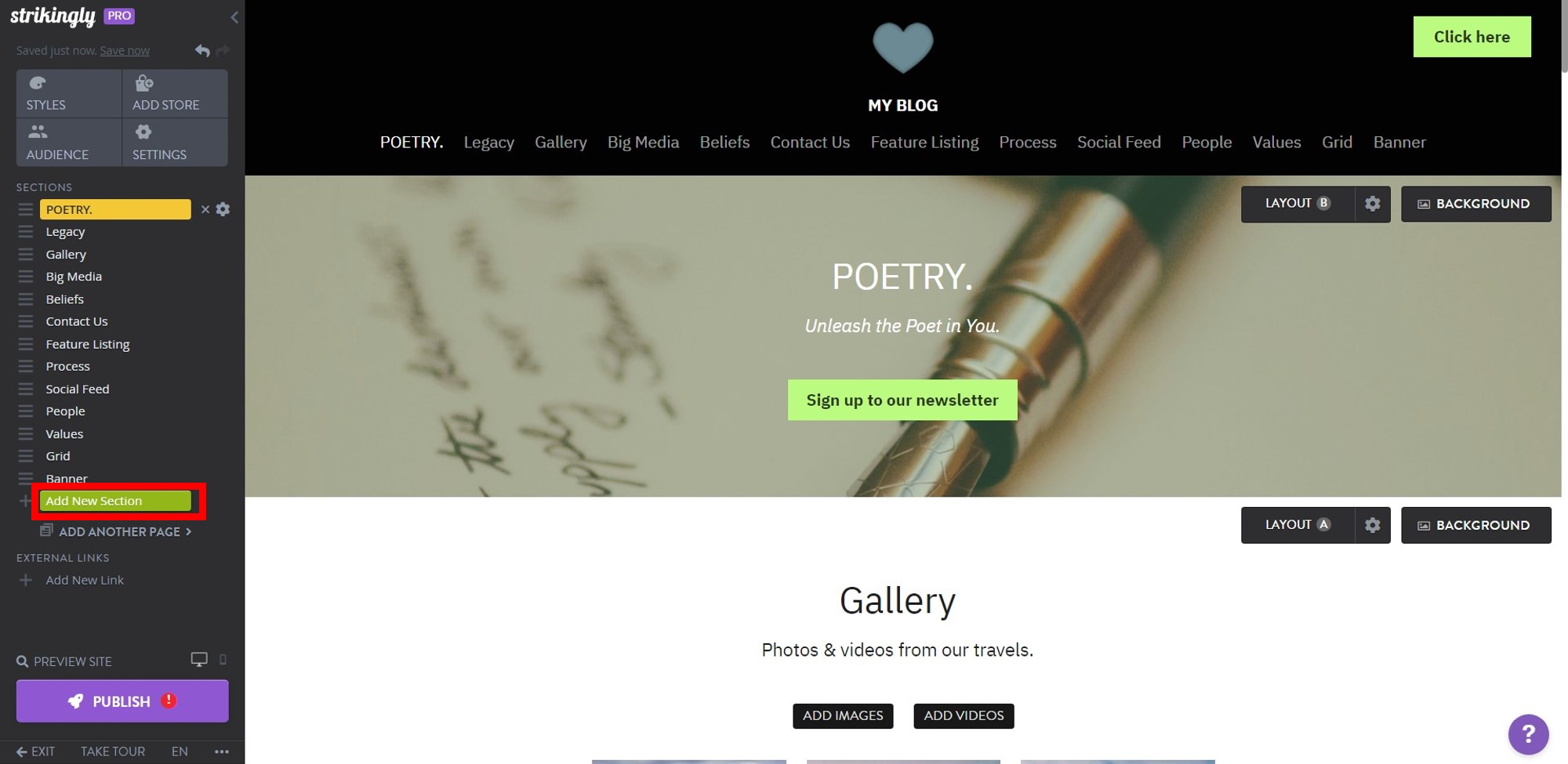 Site Editor Add Section Site Editor Add Section